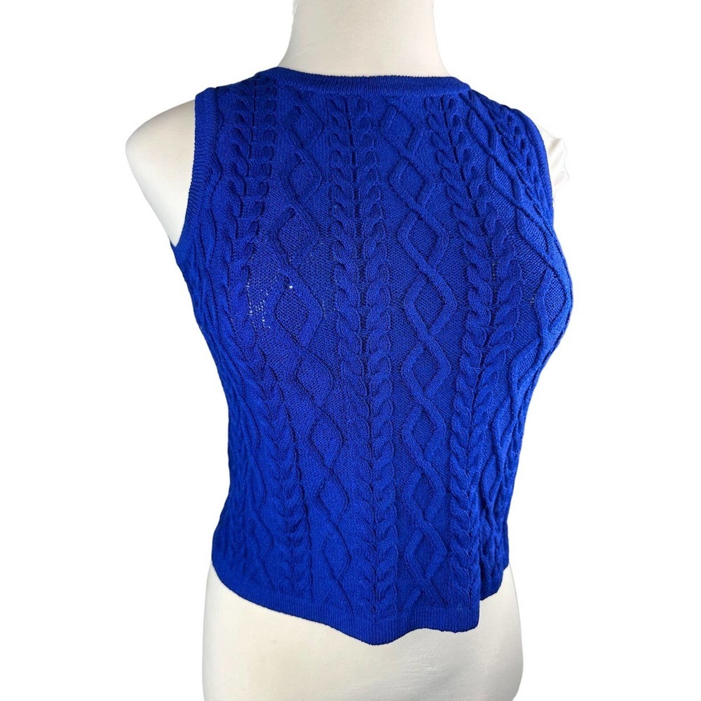 St. John Wool Blend Sleeveless Cable Knit Sweater Blue Women's P Petite H12105 - Picture 14 of 14